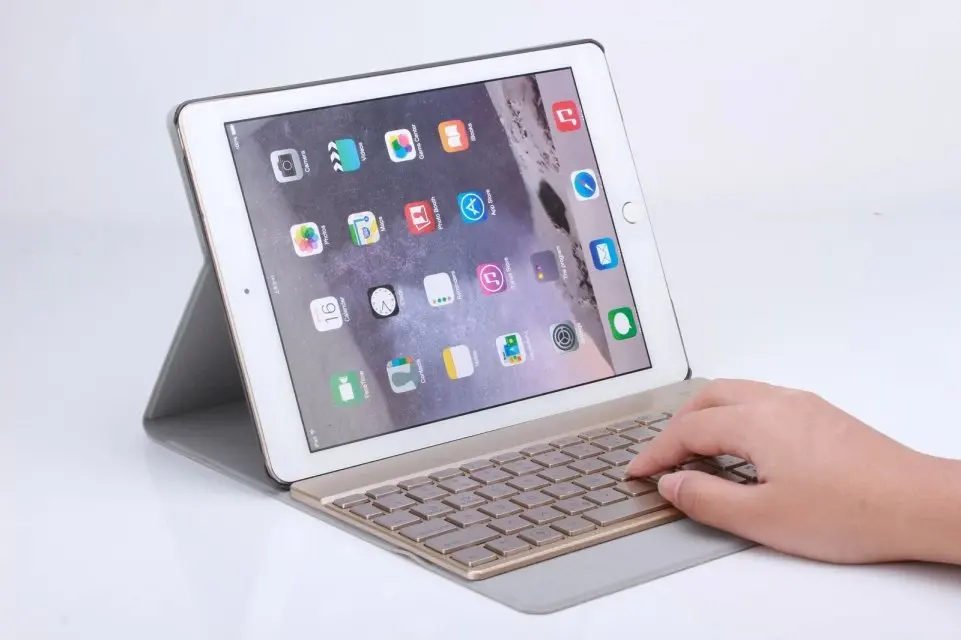 

For iPad Air 2 iPad 6 Detachable 7 Colors Backlight Backlit Wireless Bluetooth Keyboard + Ultrathin PU Leather Case Stand Cover
