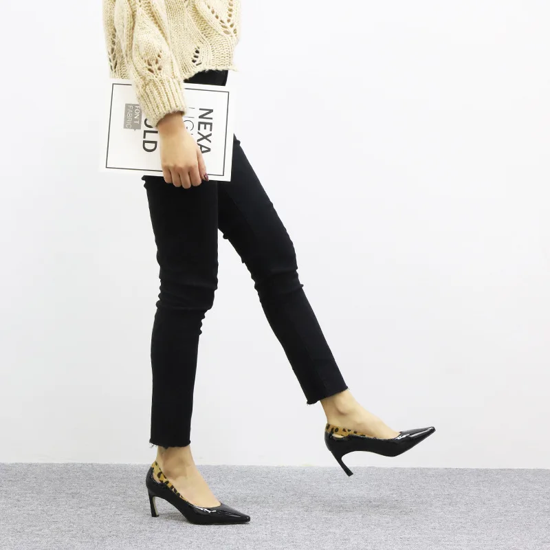 Spring lacquer leopard print fine heel fashion single shoe woman comfort simple low help shallow high heeled shoes Female Spring lacquer leopard print fine heel fashion single shoe woman comfort simple low help shallow high heeled shoes Female