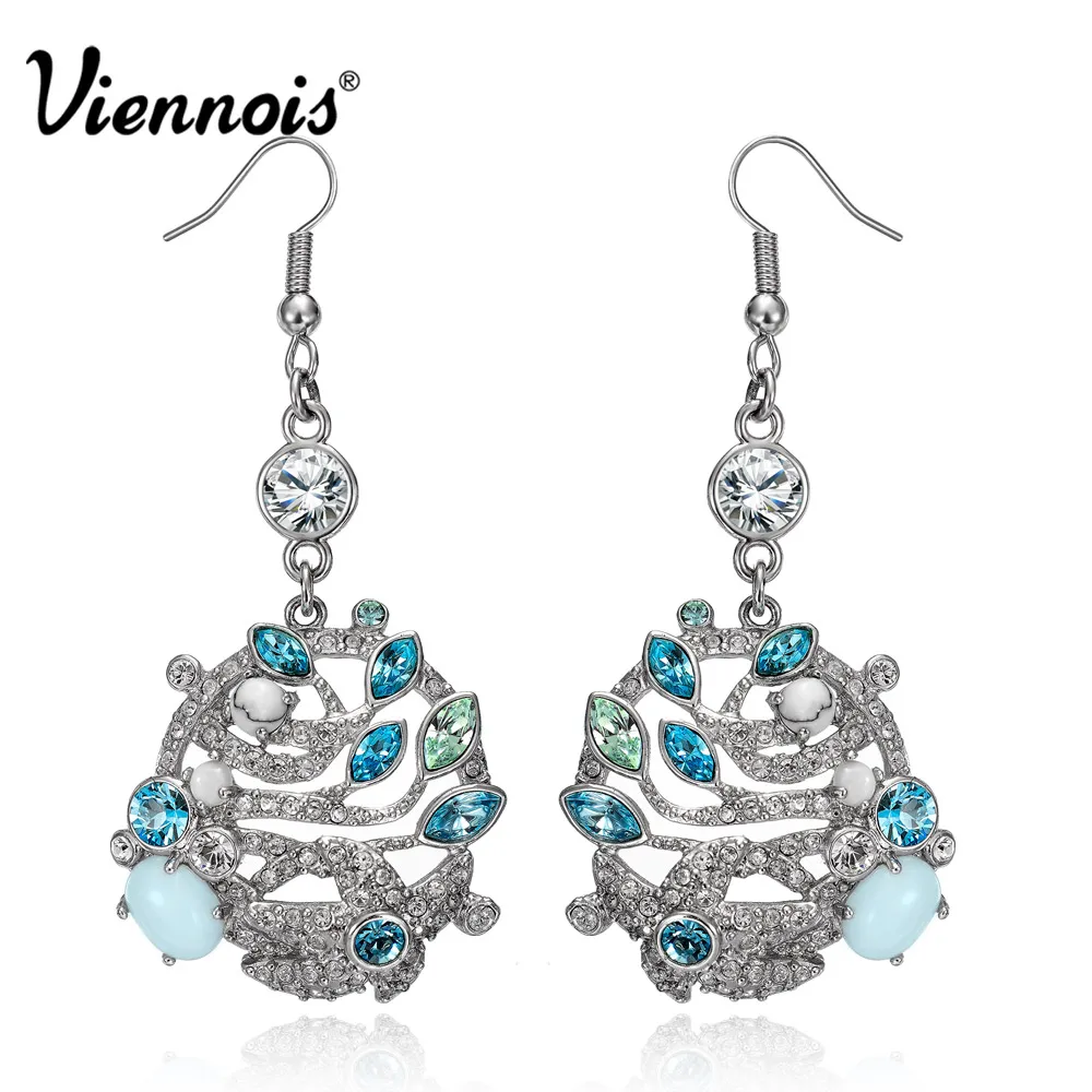 

Viennois Gold/Silver Color Leaves Dangle Earrings for Women Crystals Drop Earrings Female Luxury Wedding Jewelry
