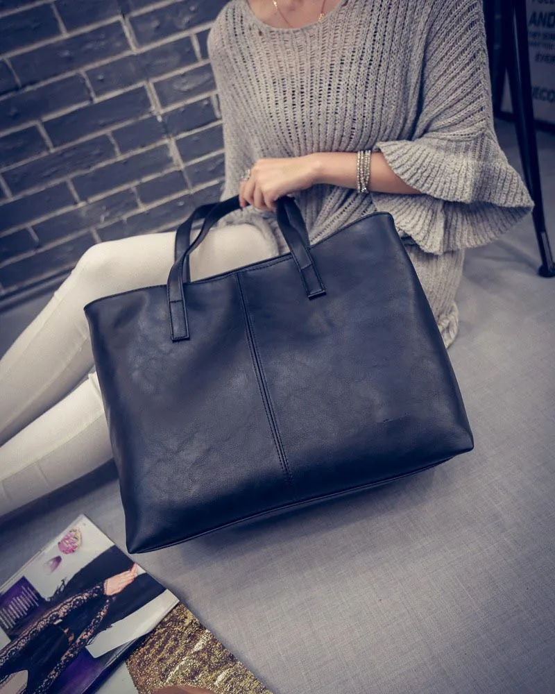 Универсальная модная кожаная сумка простой стиль сумки на плечо для женщин серый/черный большой емкости повседневные сумки высокого качества