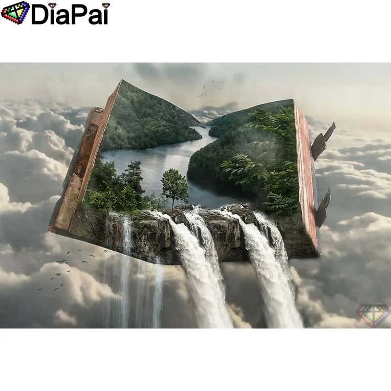 

DIAPAI 5D DIY Diamond Painting 100% Full Square/Round Drill "Book waterfall" Diamond Embroidery Cross Stitch 3D Decor A23536