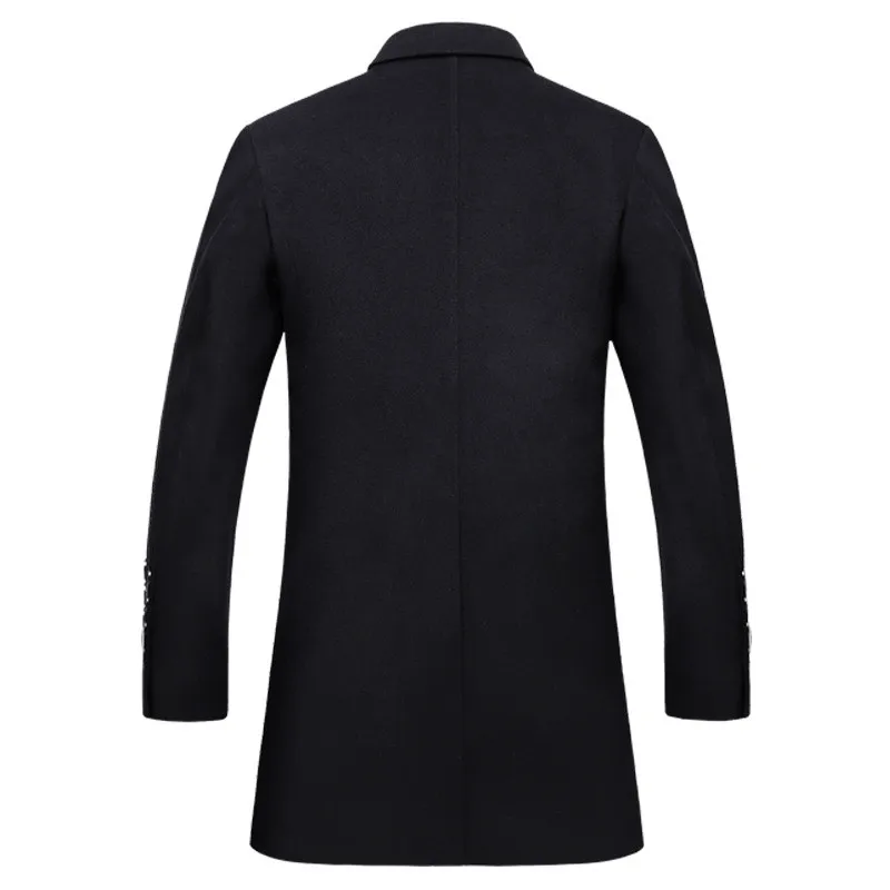 Новые осенние и зимние мужские шерстяное пальто business casual сплошной цвет Ветровка Длинные теплая куртка пальто