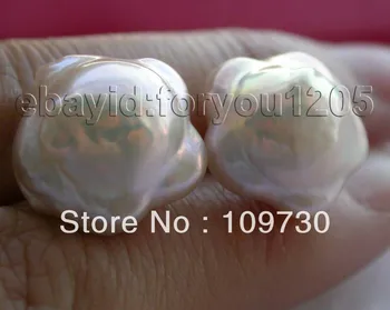 

ry0039 Genuine Natural 15mm pink Reborn Keshi Pearl Earrings 14k
