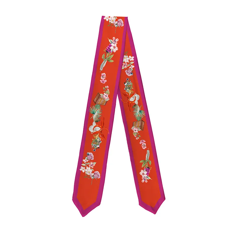 Цветочный красного цвета дворец Стиль узкий длинный шарф оголовье колье одной ручке шарфы шейный платок оригинальный галстук аксессуары