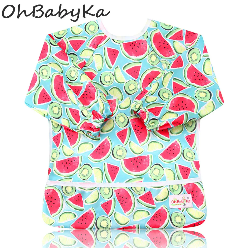 

Ohbabyka Baby Feeding Bib Apron Waterproof Lovely Cute Baby Bib Long Sleeve Baberos Impermeables Baby Self Feeding and Eating