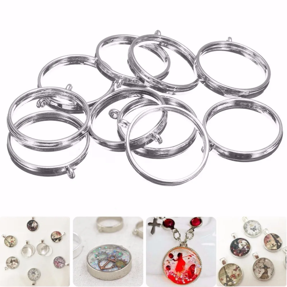 10pcs Silver Base Blank Bezel Pendant Tray Cabochon Setting Round