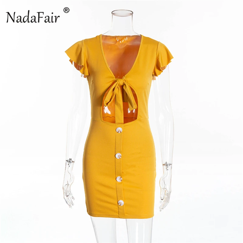 V neck hollow out lace up sexy dress27_
