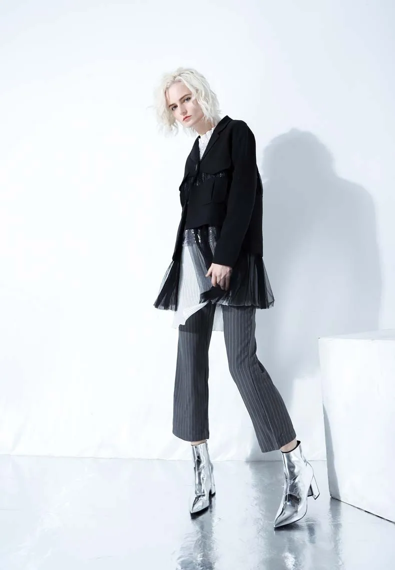 Европейский уличный стиль, женские 2019, новые дизайнерские прозрачные газовые строчки, длинный рукав блейзеры, пальто, Дамское модное