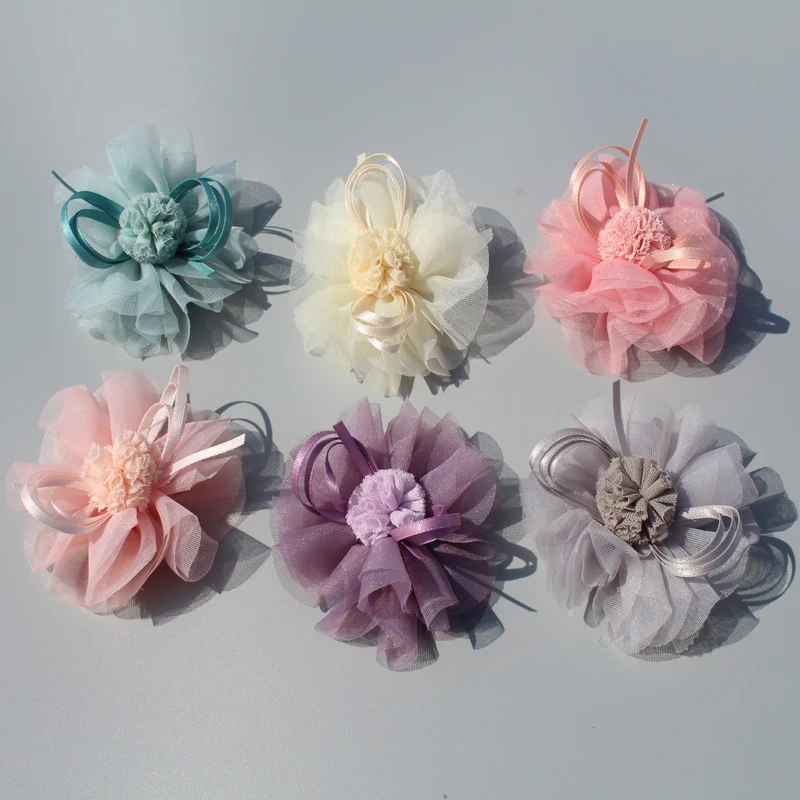 

120ps/lot spring Style 8CM gauze Flower for kids Headress Hair Accessories handmade Flowers for headband garment accessories