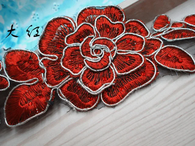 Необычные цветочные кружева 3 ярда/лот аппликация 3D Кристалл вышитый Кристалл Алмазный мотив цветок Diy кружева планки швейная плетеная лента 6 см - Цвет: Red