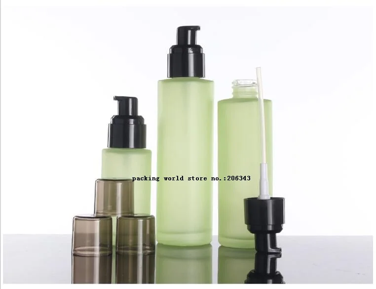 Мл матовое 100/зеленый/бутылка синее стекло черный насос Прозрачная черная крышка для сыворотки/лосьона/эмульсии/основа для макияжа/Гель