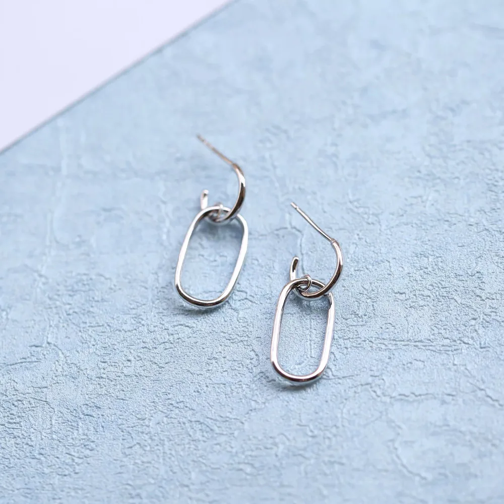 

S925 sterling silver earrings sleek minimalist geometric oval earrings sweet wild female silver ear jewelry