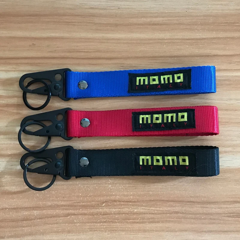 

Car Seat belt material nylon cloth keychain embroidery stitching for MOMO Racing emblem for BMW Mercedes Audi accessories