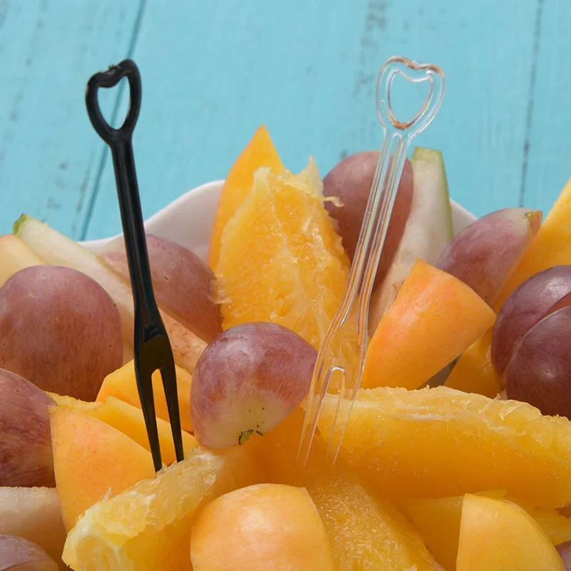 

500Pcs 8Cm Disposable Household Plastic Fruit Fork For Buffet Cake Top Hat Cocktail Fork Wedding Holiday Decoration Accessories