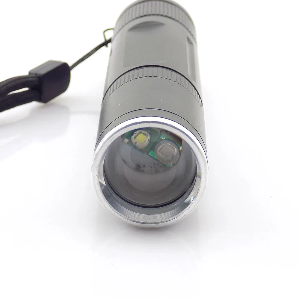 Светодио дный 2 LED фиолетовый белый Масштабируемые УФ фонарик фиолетовый вспышка света Blacklight ультрафиолетовый факел Лампа переносной для