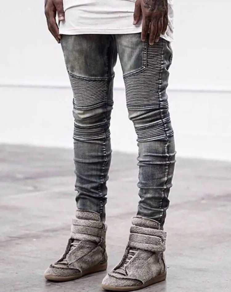 Брендовые мужские прямые облегающие байкерские джинсы, плиссированные ретро джинсовые брюки, мужские джинсы в байкерском стиле, джинсовые обтягивающие джинсы Homme размера плюс 42