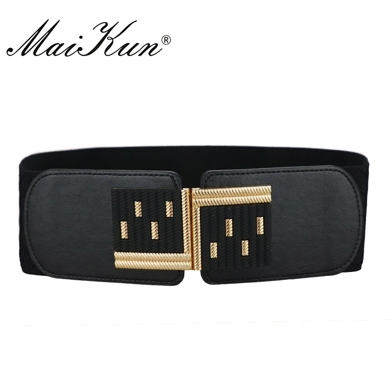 

MaiKun Elastic Belts for Women Fashion Wide Belt Luxury PU Metal Buckle Leather Belt Female Designer Cummerbunds