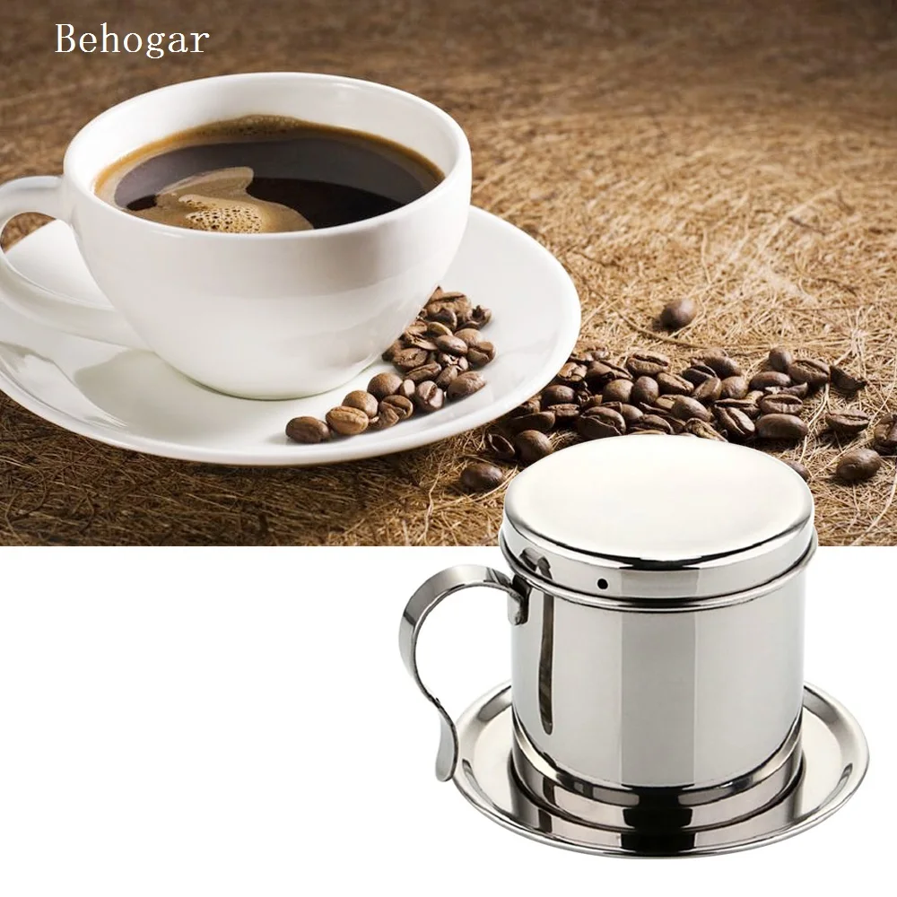 

Behogar Portable Stainless Steel Vietnamese Coffee Mug Cup Jug Drip Filter Maker Coffe Strainer Brewer for Home Kitchen Office