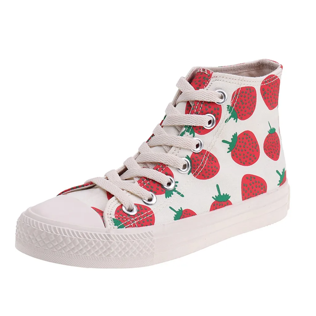 

Fashion Women Straberry Cuty Sweet Low Lace-up Breath High-Tops Summer Shoes Graffiti Pattern Type Low Heel Height May 23