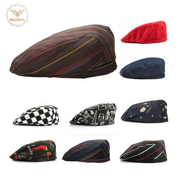 

Niaahinn Stripe Chef Cap Kitchen Restaurant Waiter Work Hat Food Service Stripes printed Men Women Chef Uniform Hat zebra hats