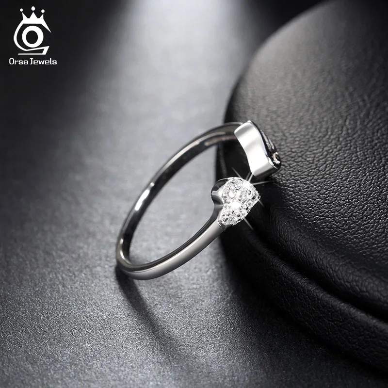 ORSA JEWELS Pure 925 sterling Silver Rings CZ Paved Heart Shape&Angel Wing Rock Adjustable Finger Rings for Women SR02