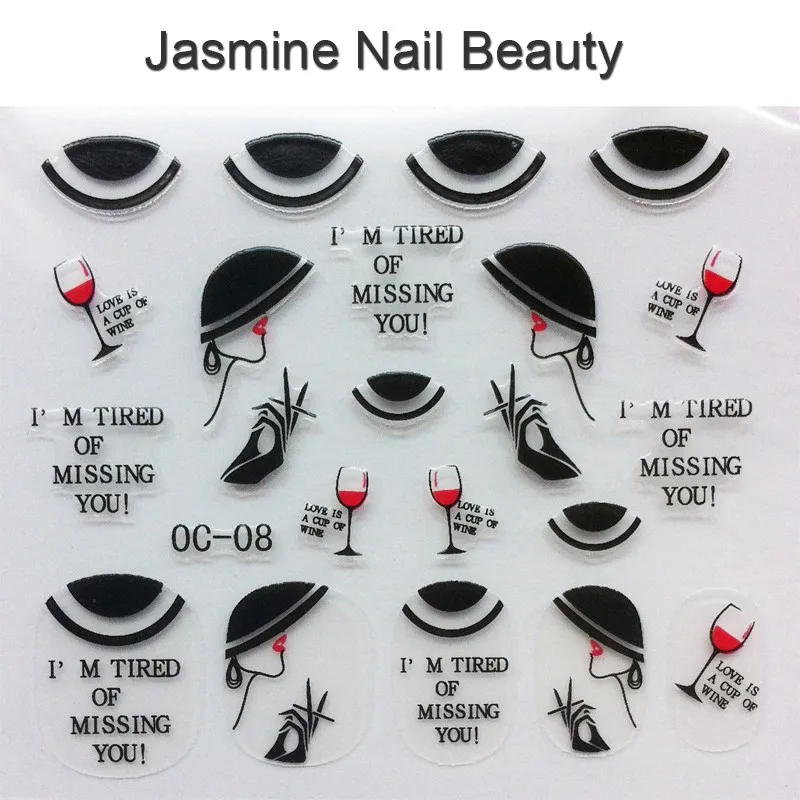 

FOREVERJSAMINE 5pcs Audrey Hepbum Nail Art Sticker Red Lipstick Wine Nail Decals Cute Emoji Nail Decoration Manicure Nail Wraps