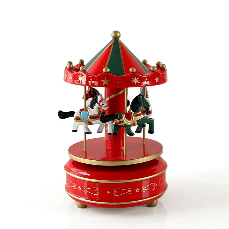 Vintage Wooden Merry Go Round Carousel Music Box Kids Children Girls