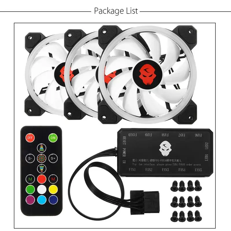 

New Arrival 3pcs Computer Case PC 4 Pin Cooling Fan RGB Adjust LED 120mm Quiet + IR Remote Computer Cooling Fan Cooler For CPU