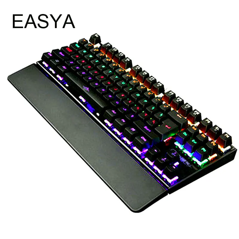 

EASYA Backlit Gaming Mechanical Keyboard 87 Keys Colorful LED USB Wired Game Keyboard Full Size Blue Switch for Computer Use