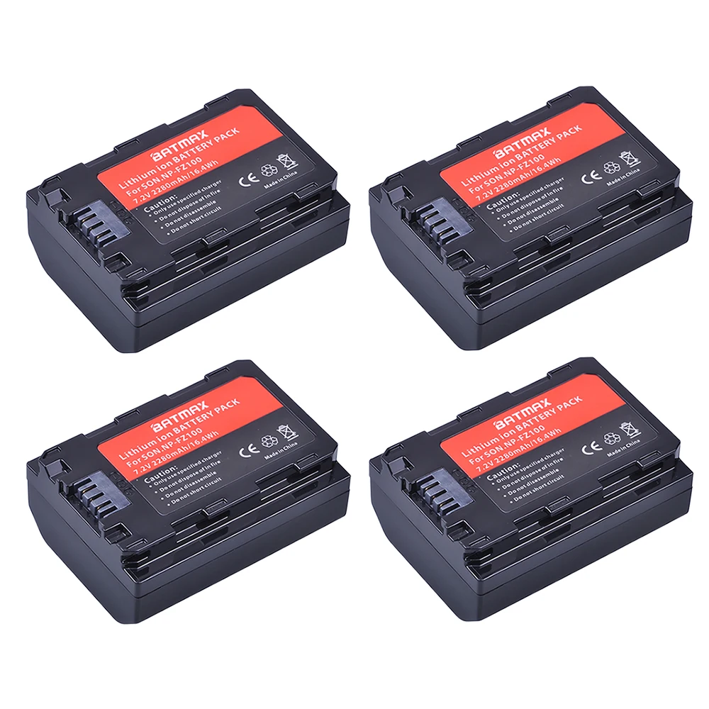 4Pcs 2280mAh NP FZ100 NP-FZ100 Rechargeable Li-ion Battery for Sony ILCE-9, A7M3, A7R3, A9 7RM3 Sony Alpha 9S  a6600 DSLR Camera