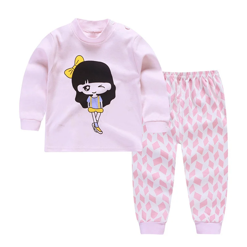 Kids Boys Girls Pajama Sets Cartoon Print Long Sleeve O-Neck Cute T-Shirt Tops with Pants Toddler Baby Autumn Sleeping Clothes