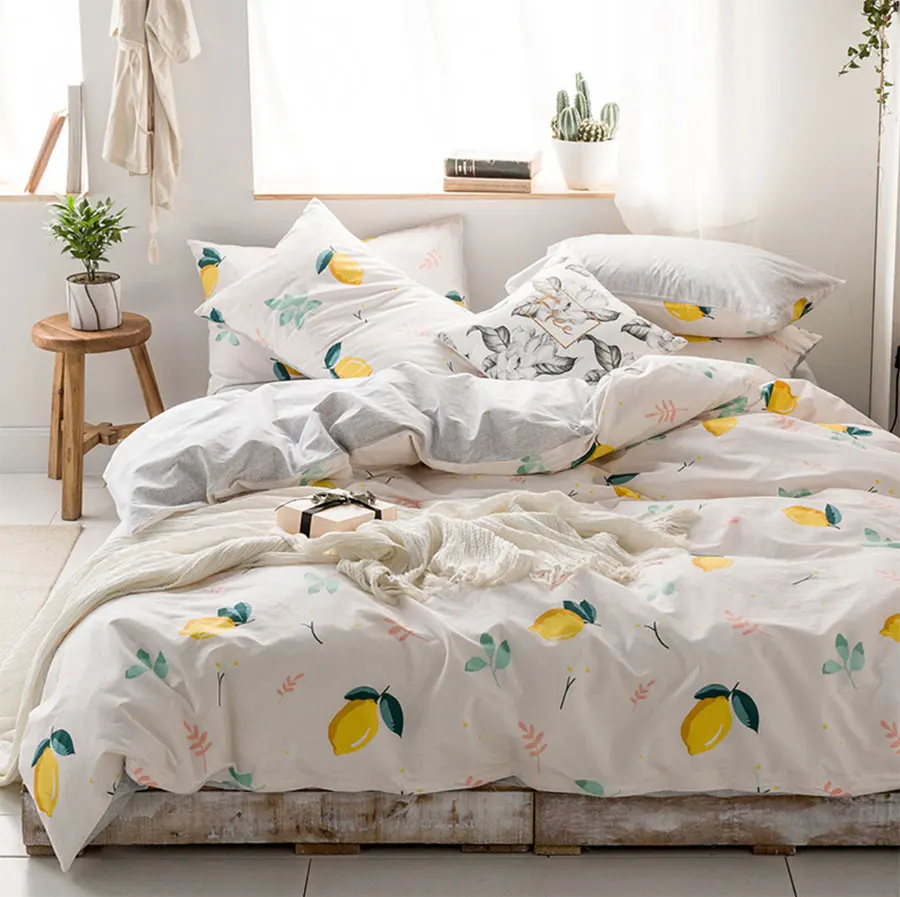 Fashion Yellow Lemon Bedding Set Teen Girl Twin Full Queen Cotton