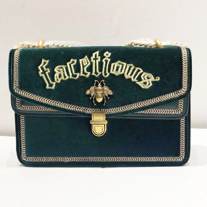 

Velvet letter bag winter new port wind retro chain bag shoulder slung chain bag