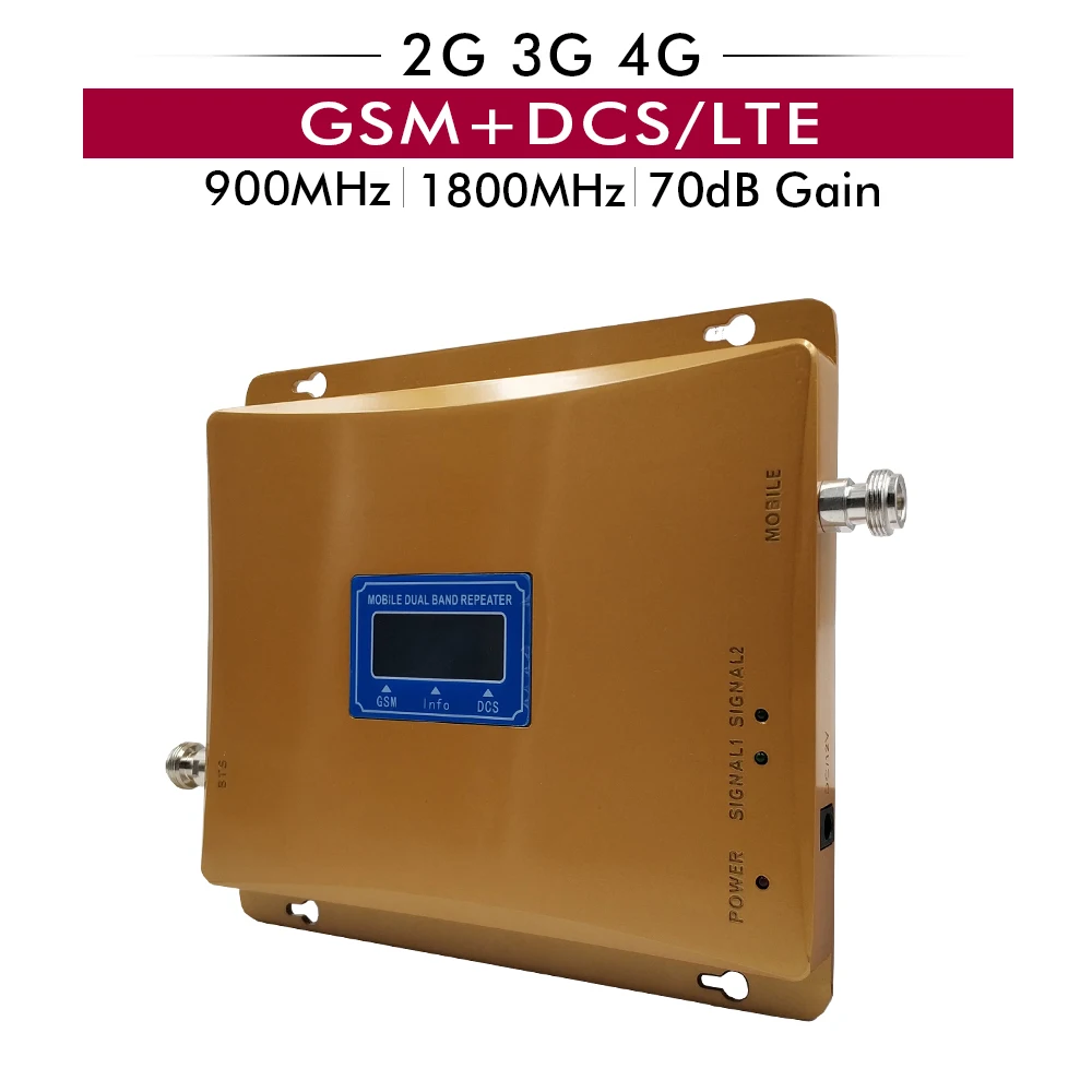 70dB Gain Dual Band Booster 2G GSM 900 3G 4G DCS/LTE 1800 Cellular Cell Phone Signal Repeater Signal Amplifier with LCD Display