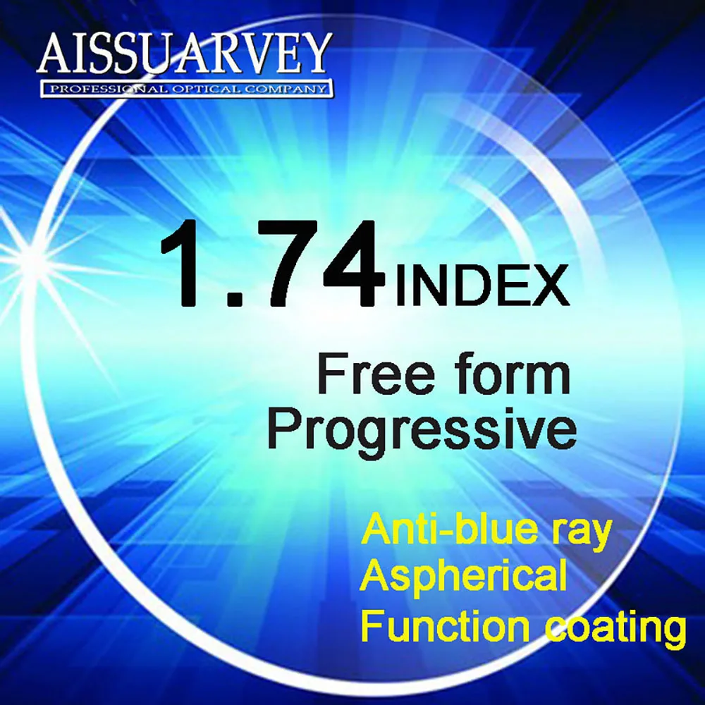 1,74 индекс свободной прогрессивной формы линзы анти-синий луч многофокальное асферическое зеленое покрытие прозрачные линзы бифокальные тонкие прозрачные