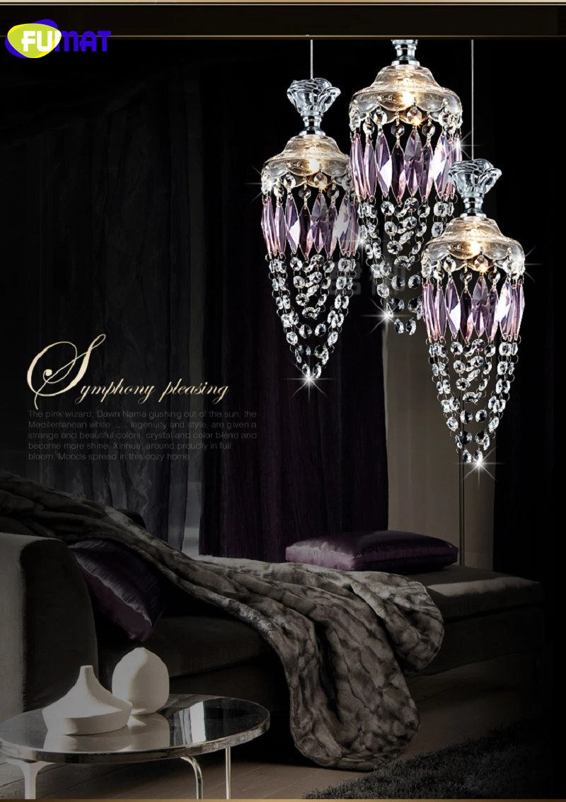 FUMAT Crystal Pendant Lamp LED G4 Purple Restaurant Chandelier Modern Decorate Light hanging lights fixture
