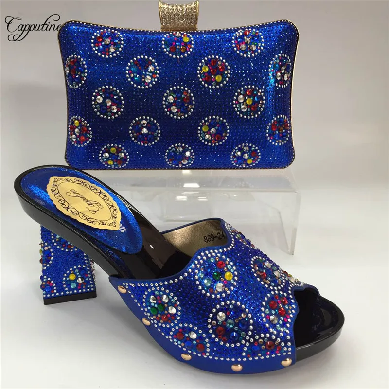 Capputine Italian Women's Shoes and Bag Set Decorated With Rhinestone Women Shoes And Bag Set In Italy Size 37-42 BL815C