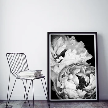 

Cuadros Black and White Peony Flower Posters and Prints On Canvas Painting Wall Art Print Pictures For Living Room Home Decor