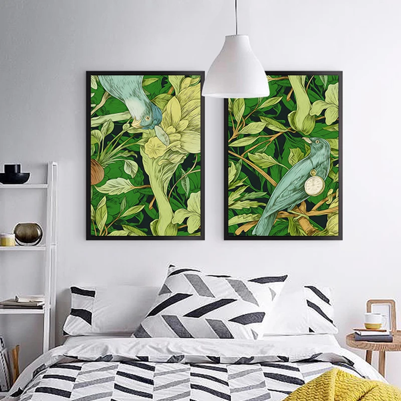 N-rdico-Planta-P-ssaro-Da-Flor-de-Impress-o-Dos-Desenhos-Animados-da-Aguarela-Poster