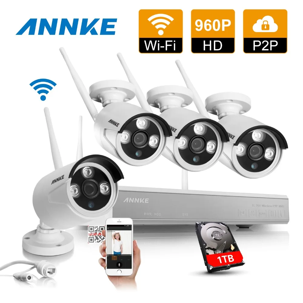 

ANNKE Wireless 4CH NVR Kit P2P 960P 1.3MP IR Night Vision Security IP Camera WIFI CCTV Surveillance System 1TB HDD