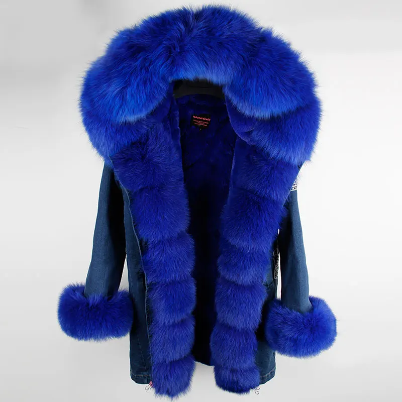 Парка женская зимняя из натурального меха лисы|denim parka|winter jacket womenfur parka |