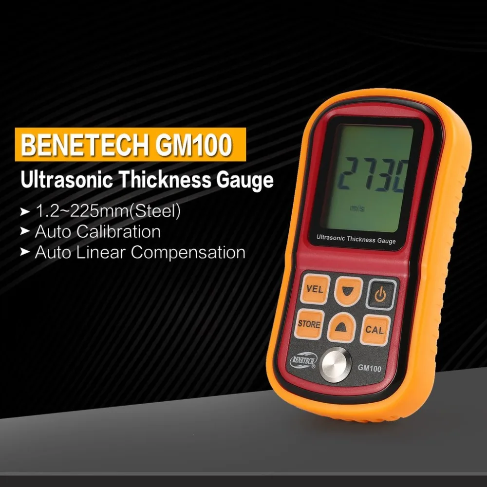 

GM100 Digital 1.2~225mm Thickness Gauge Meter Ultrasonic Testering Steel Voice Sound Velocity Width Measuring Instruments