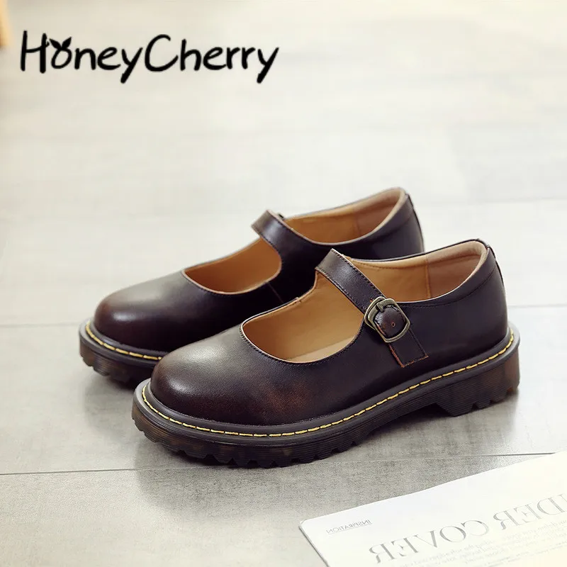 

Fall 2019 Round-headed Soft Girls Leather Shoes Ins Retro-academic Wind Button Size35-40 Chaussure Femme Flat