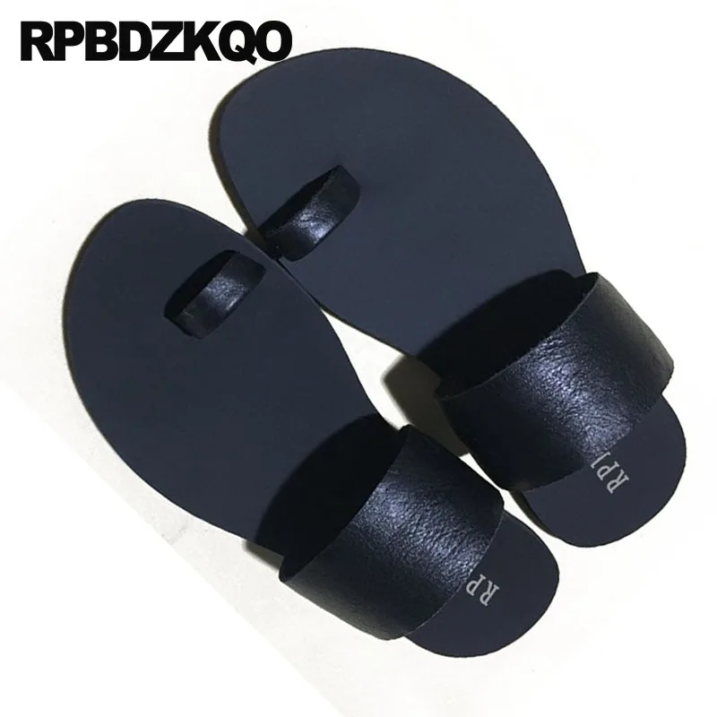 Toe Loop Native Runway Men Sandals Leather Summer Slippers Italian Soft Fashion Casual Slip On Shoes Woven Black Beach Slides