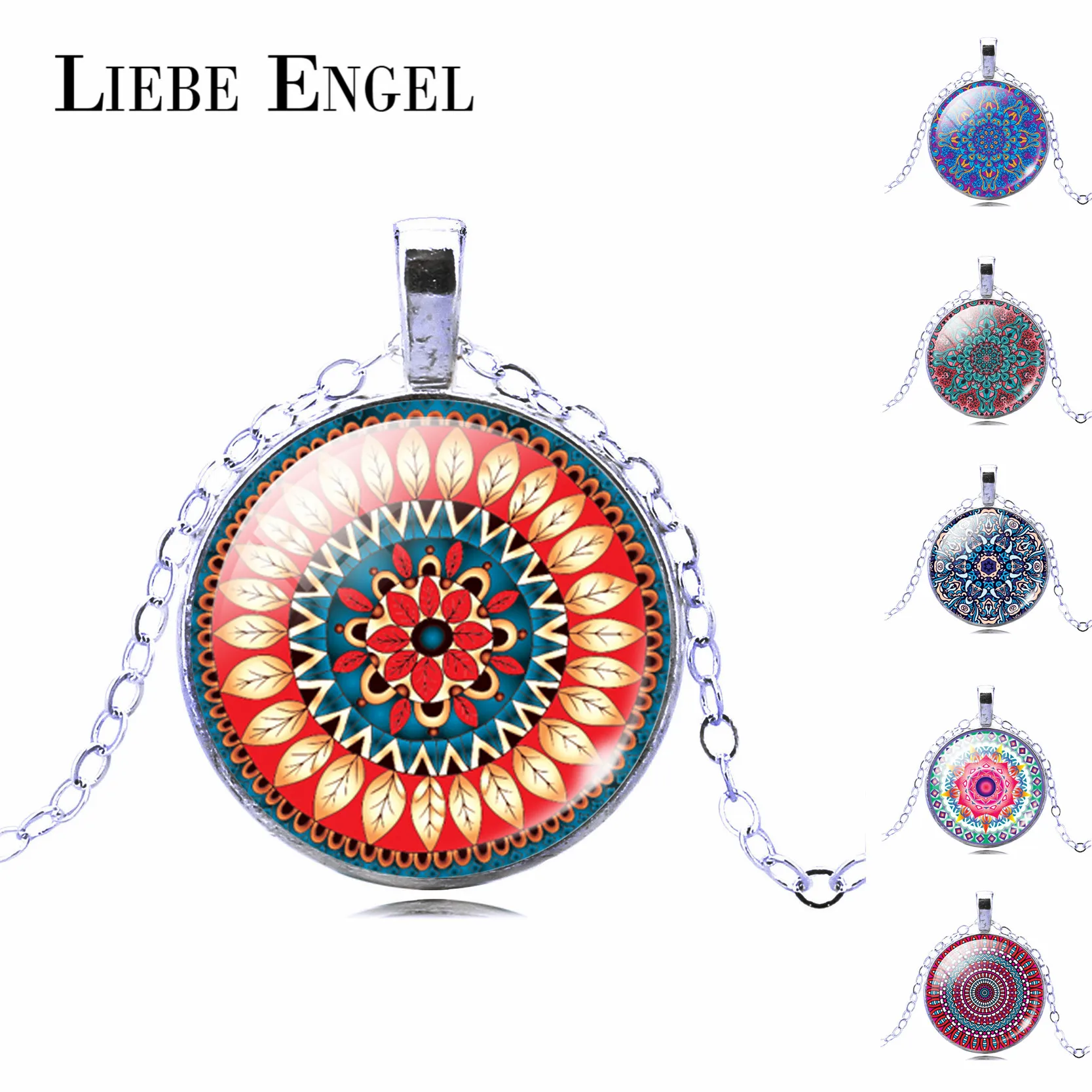 Buddhism  OM Symbol India Mandala Flower Silver Necklace Zen Picture Glass Cabochon Pendant Choker Glass Necklace for Women