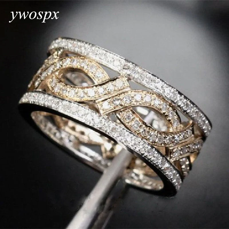 

YWOSPX Luxury Gold S Color Zircon Hollow Rings for Women Wedding Engagement Ring Bijoux Anillos Gifts Y20