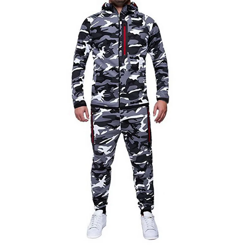 

LASPERAL Fashion Camouflage Print Sweatshirt Jackets Pants Set Men Autumn Warm Outerwear Tracksuit Casual Mens Sportswear Suit
