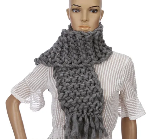 Новая Корейская версия, модная вязальная шерсть, шарф для женщин, теплые зимние шарфы, ручная вязка, на заказ, 130*15 см - Цвет: Темно-серый