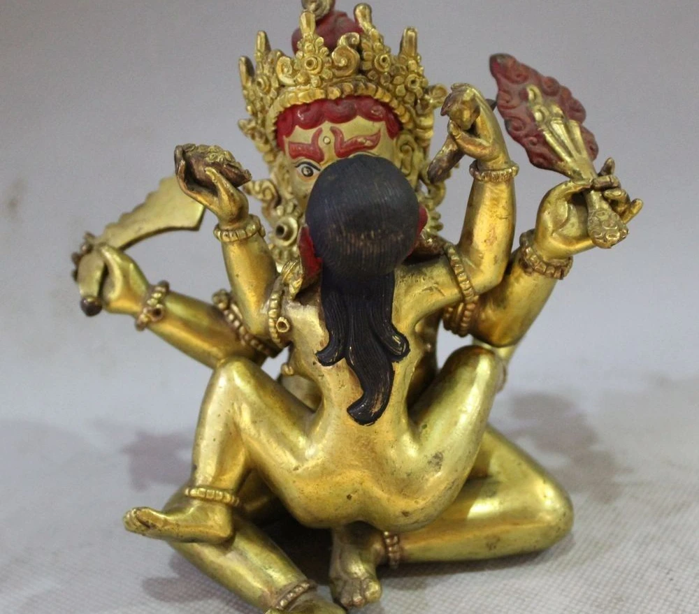 

6" Tibet Buddhism Temple Old Bronze 24K Gold Delighted Elephant Mammon Statue