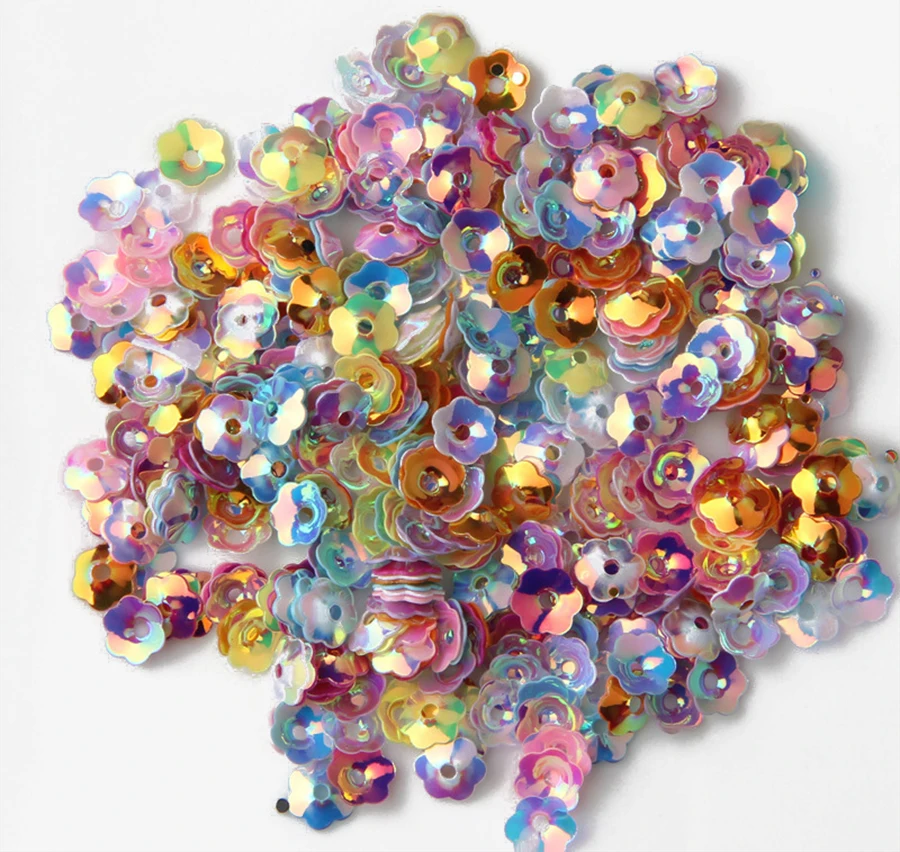 Sequins 6mm Flower With 1 Center Hole Plum Blossom Cup Loose Sequins 13 AB Golden Brilliant Colors Available